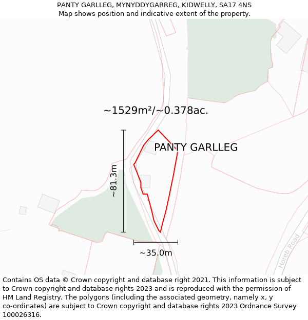 PANTY GARLLEG, MYNYDDYGARREG, KIDWELLY, SA17 4NS: Plot and title map