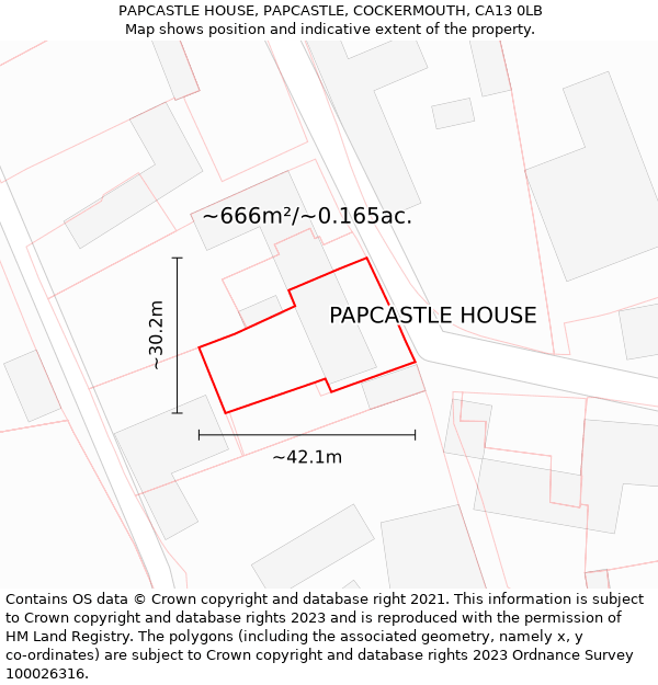 PAPCASTLE HOUSE, PAPCASTLE, COCKERMOUTH, CA13 0LB: Plot and title map