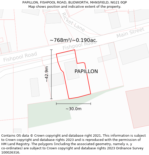 PAPILLON, FISHPOOL ROAD, BLIDWORTH, MANSFIELD, NG21 0QP: Plot and title map