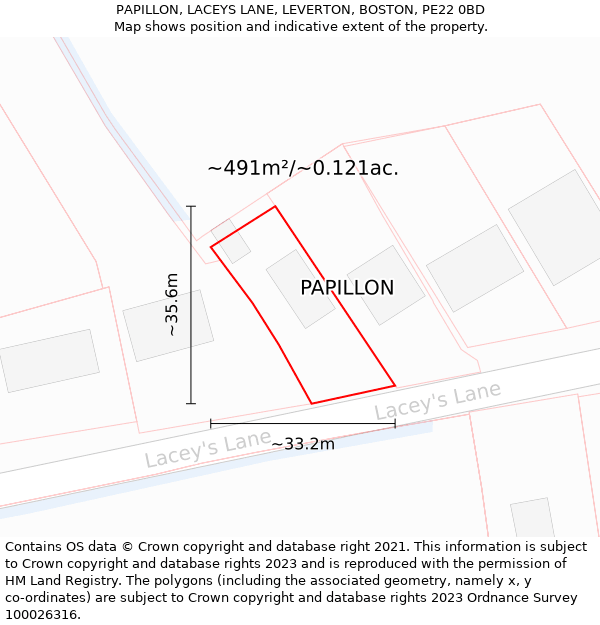 PAPILLON, LACEYS LANE, LEVERTON, BOSTON, PE22 0BD: Plot and title map