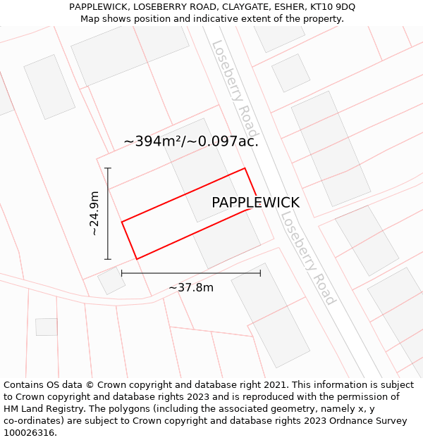 PAPPLEWICK, LOSEBERRY ROAD, CLAYGATE, ESHER, KT10 9DQ: Plot and title map