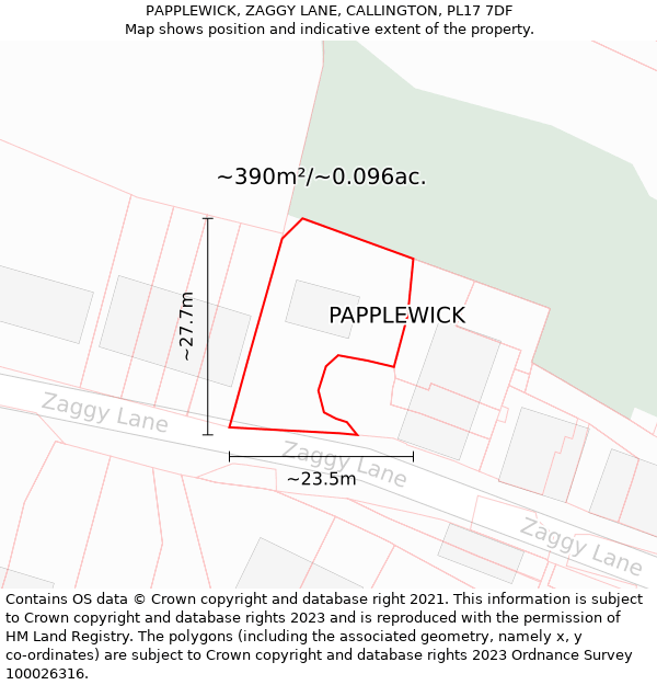 PAPPLEWICK, ZAGGY LANE, CALLINGTON, PL17 7DF: Plot and title map