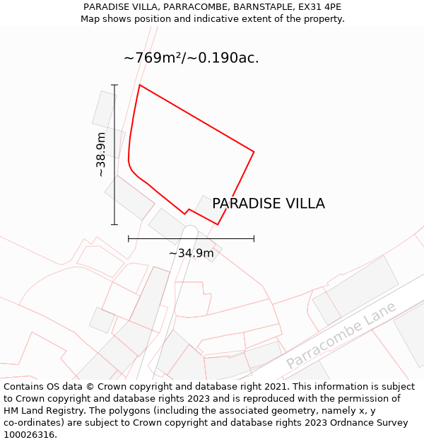 PARADISE VILLA, PARRACOMBE, BARNSTAPLE, EX31 4PE: Plot and title map