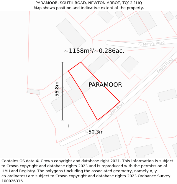 PARAMOOR, SOUTH ROAD, NEWTON ABBOT, TQ12 1HQ: Plot and title map
