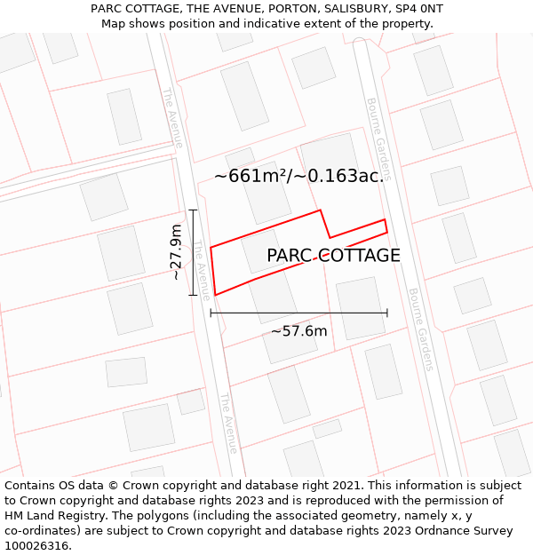 PARC COTTAGE, THE AVENUE, PORTON, SALISBURY, SP4 0NT: Plot and title map