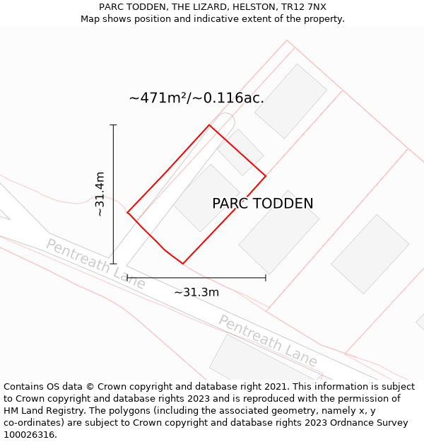 PARC TODDEN, THE LIZARD, HELSTON, TR12 7NX: Plot and title map