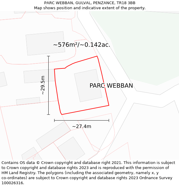 PARC WEBBAN, GULVAL, PENZANCE, TR18 3BB: Plot and title map