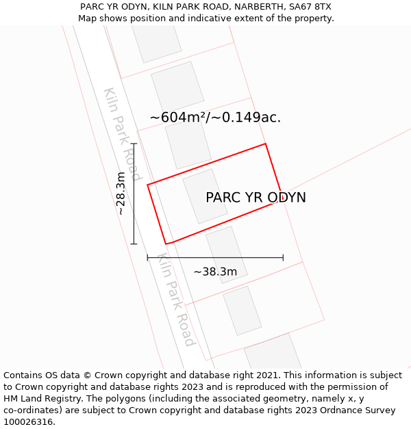 PARC YR ODYN, KILN PARK ROAD, NARBERTH, SA67 8TX: Plot and title map