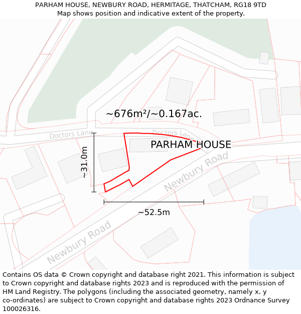 PARHAM HOUSE, NEWBURY ROAD, HERMITAGE, THATCHAM, RG18 9TD: Plot and title map