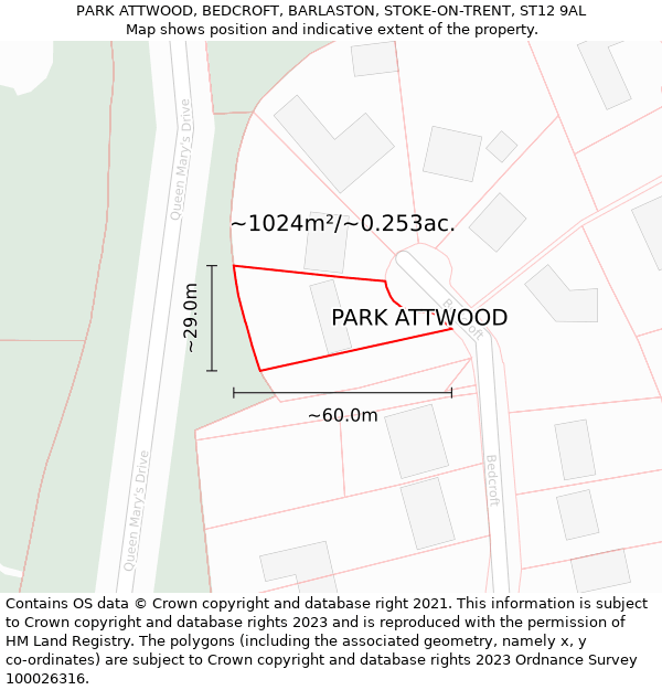 PARK ATTWOOD, BEDCROFT, BARLASTON, STOKE-ON-TRENT, ST12 9AL: Plot and title map