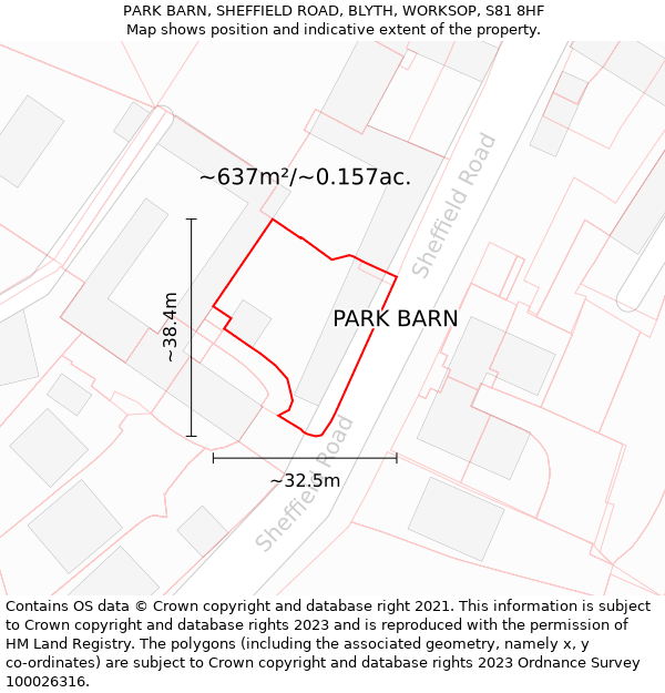 PARK BARN, SHEFFIELD ROAD, BLYTH, WORKSOP, S81 8HF: Plot and title map