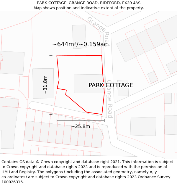 PARK COTTAGE, GRANGE ROAD, BIDEFORD, EX39 4AS: Plot and title map