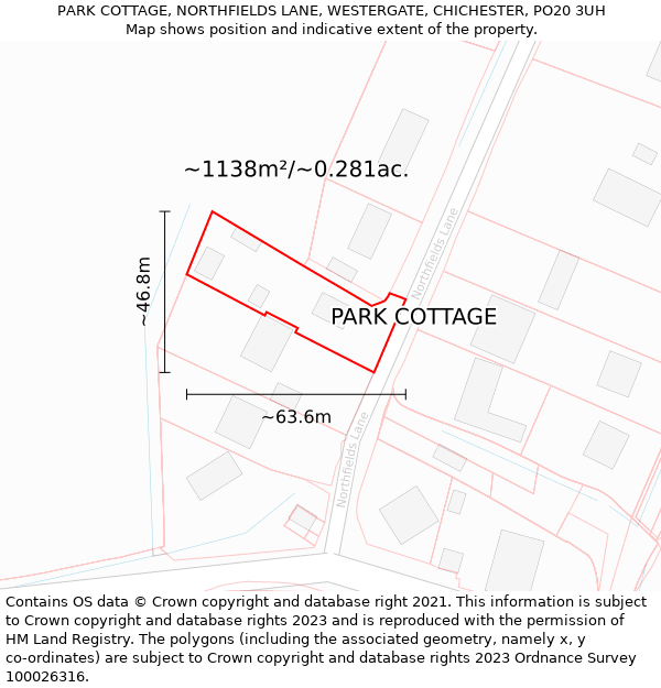 PARK COTTAGE, NORTHFIELDS LANE, WESTERGATE, CHICHESTER, PO20 3UH: Plot and title map