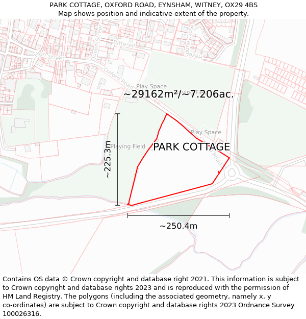 PARK COTTAGE, OXFORD ROAD, EYNSHAM, WITNEY, OX29 4BS: Plot and title map