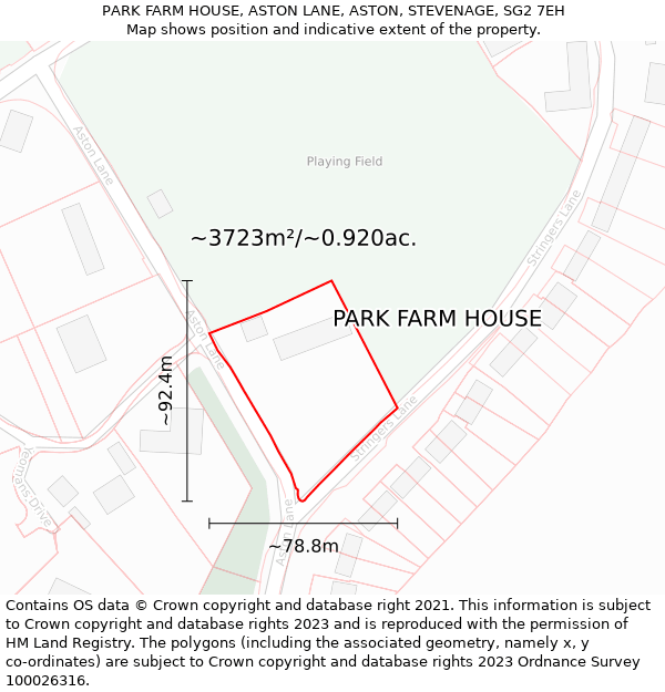 PARK FARM HOUSE, ASTON LANE, ASTON, STEVENAGE, SG2 7EH: Plot and title map
