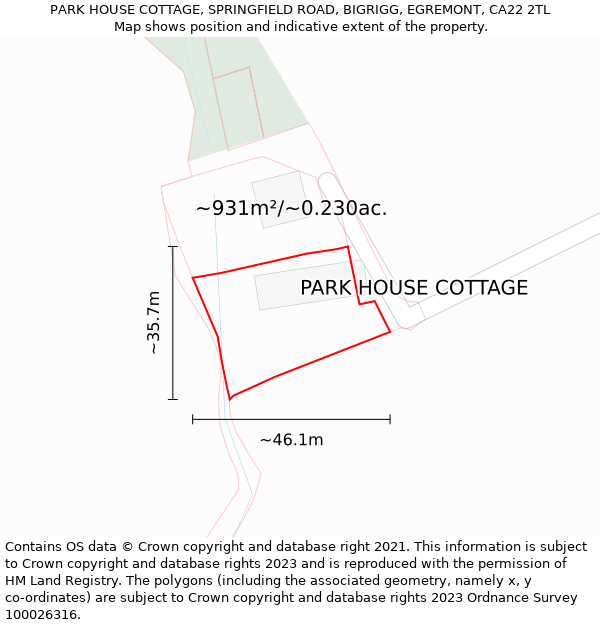 PARK HOUSE COTTAGE, SPRINGFIELD ROAD, BIGRIGG, EGREMONT, CA22 2TL: Plot and title map