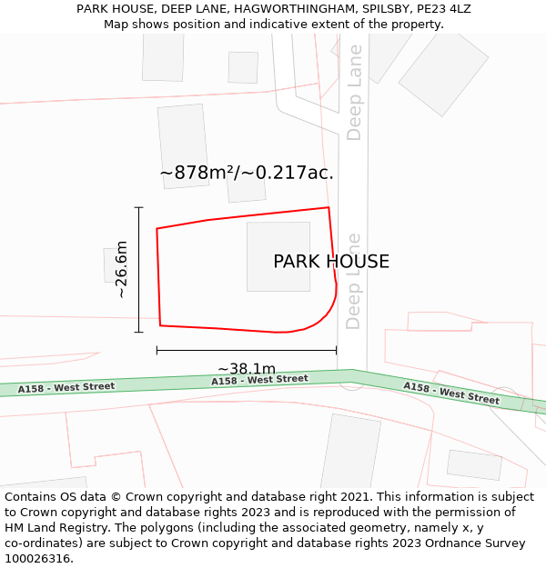 PARK HOUSE, DEEP LANE, HAGWORTHINGHAM, SPILSBY, PE23 4LZ: Plot and title map