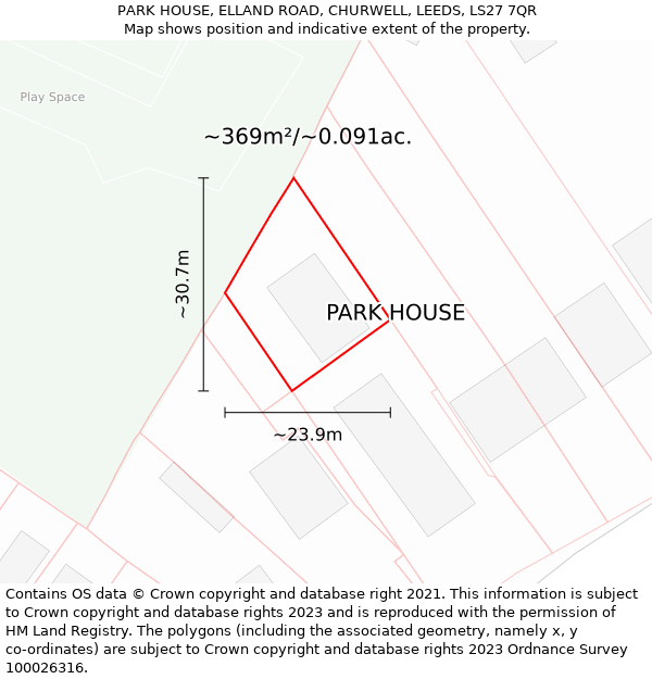 PARK HOUSE, ELLAND ROAD, CHURWELL, LEEDS, LS27 7QR: Plot and title map