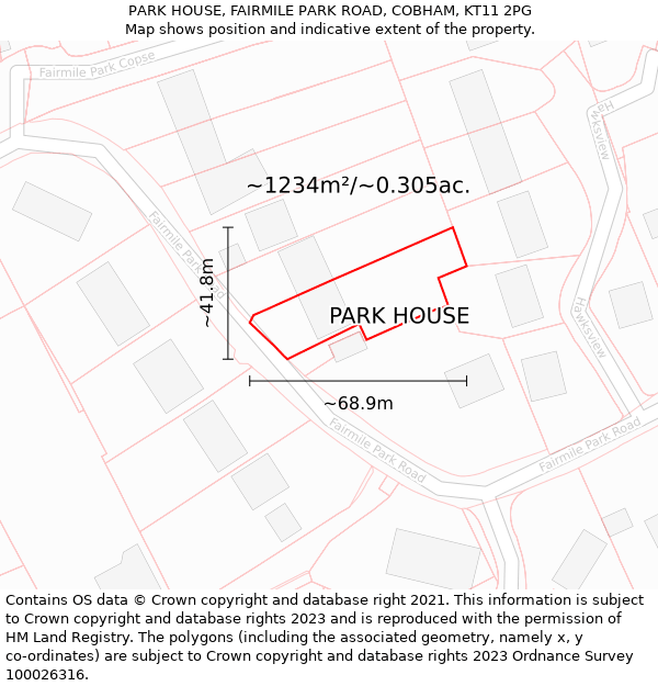 PARK HOUSE, FAIRMILE PARK ROAD, COBHAM, KT11 2PG: Plot and title map