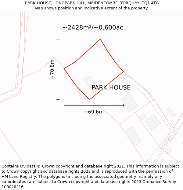 PARK HOUSE, LONGPARK HILL, MAIDENCOMBE, TORQUAY, TQ1 4TG: Plot and title map