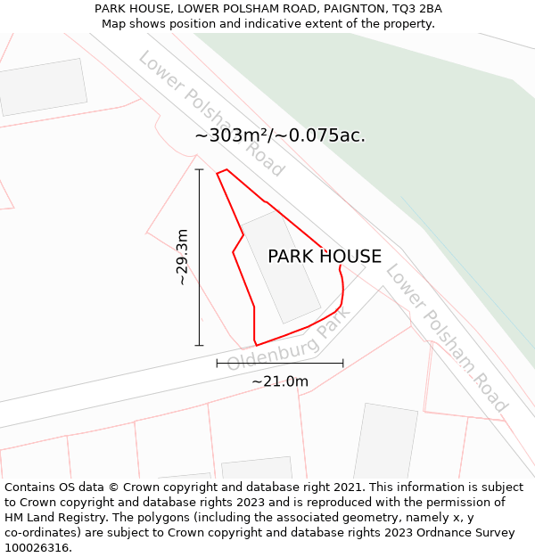 PARK HOUSE, LOWER POLSHAM ROAD, PAIGNTON, TQ3 2BA: Plot and title map
