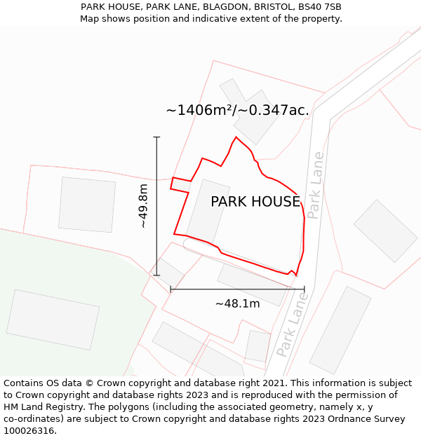 PARK HOUSE, PARK LANE, BLAGDON, BRISTOL, BS40 7SB: Plot and title map