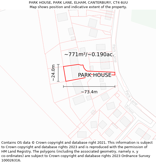 PARK HOUSE, PARK LANE, ELHAM, CANTERBURY, CT4 6UU: Plot and title map