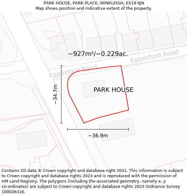 PARK HOUSE, PARK PLACE, WINKLEIGH, EX19 8JN: Plot and title map