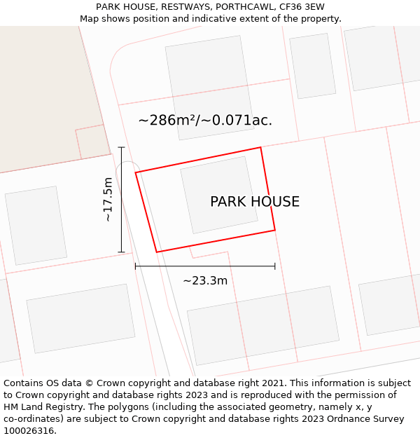 PARK HOUSE, RESTWAYS, PORTHCAWL, CF36 3EW: Plot and title map