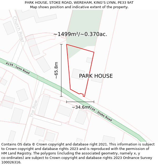 PARK HOUSE, STOKE ROAD, WEREHAM, KING'S LYNN, PE33 9AT: Plot and title map