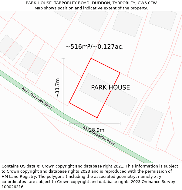 PARK HOUSE, TARPORLEY ROAD, DUDDON, TARPORLEY, CW6 0EW: Plot and title map