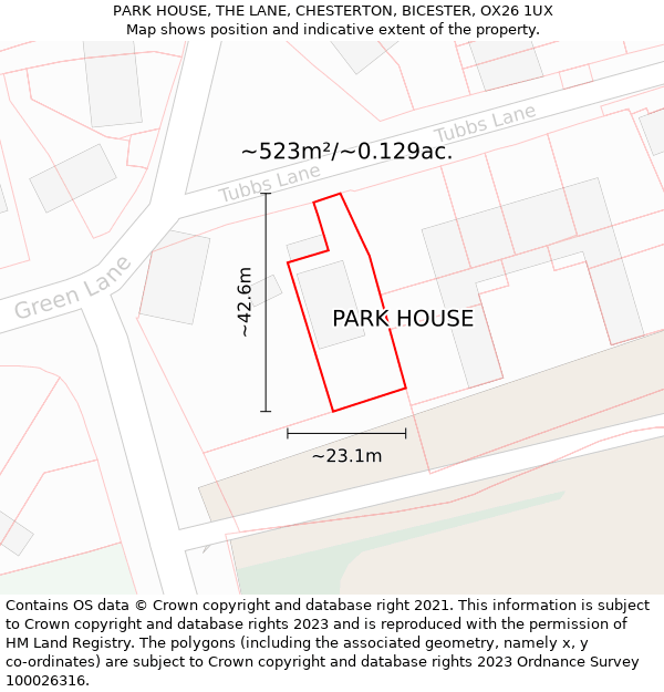 PARK HOUSE, THE LANE, CHESTERTON, BICESTER, OX26 1UX: Plot and title map