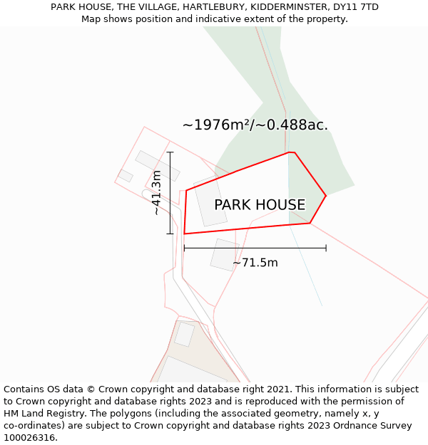 PARK HOUSE, THE VILLAGE, HARTLEBURY, KIDDERMINSTER, DY11 7TD: Plot and title map