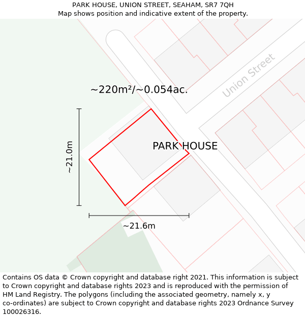 PARK HOUSE, UNION STREET, SEAHAM, SR7 7QH: Plot and title map