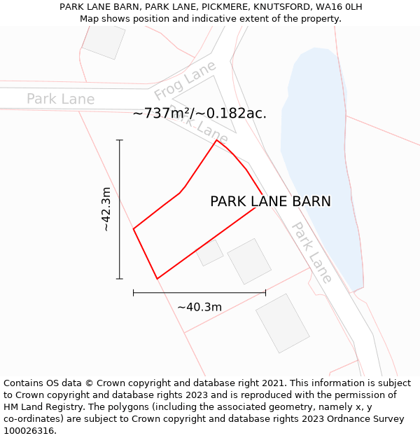 PARK LANE BARN, PARK LANE, PICKMERE, KNUTSFORD, WA16 0LH: Plot and title map