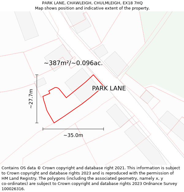 PARK LANE, CHAWLEIGH, CHULMLEIGH, EX18 7HQ: Plot and title map