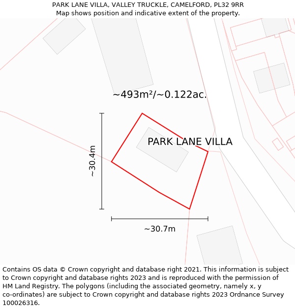 PARK LANE VILLA, VALLEY TRUCKLE, CAMELFORD, PL32 9RR: Plot and title map