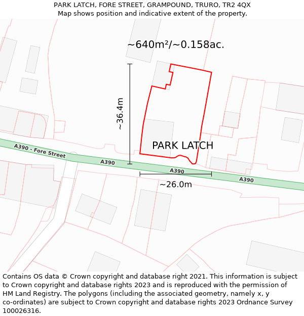 PARK LATCH, FORE STREET, GRAMPOUND, TRURO, TR2 4QX: Plot and title map