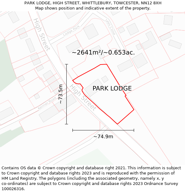 PARK LODGE, HIGH STREET, WHITTLEBURY, TOWCESTER, NN12 8XH: Plot and title map
