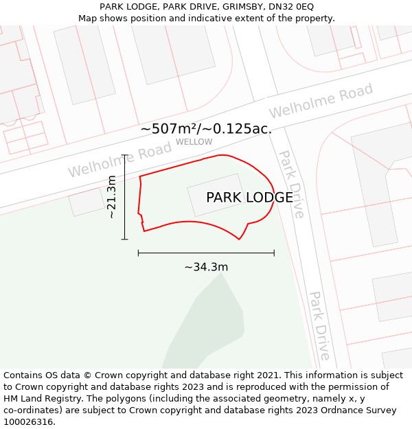 PARK LODGE, PARK DRIVE, GRIMSBY, DN32 0EQ: Plot and title map