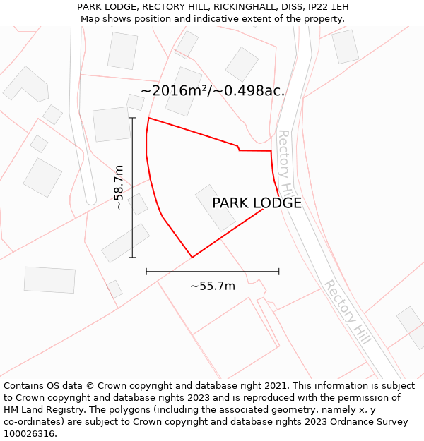 PARK LODGE, RECTORY HILL, RICKINGHALL, DISS, IP22 1EH: Plot and title map