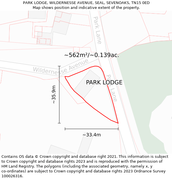 PARK LODGE, WILDERNESSE AVENUE, SEAL, SEVENOAKS, TN15 0ED: Plot and title map