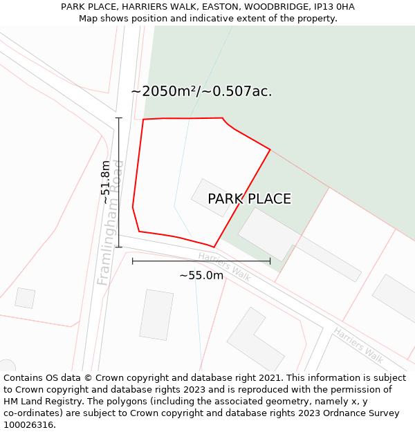 PARK PLACE, HARRIERS WALK, EASTON, WOODBRIDGE, IP13 0HA: Plot and title map