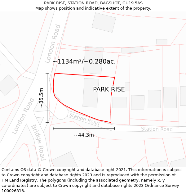 PARK RISE, STATION ROAD, BAGSHOT, GU19 5AS: Plot and title map