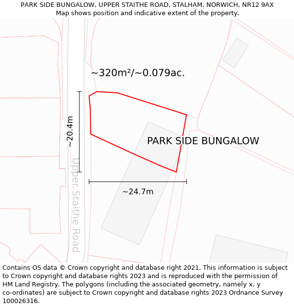 PARK SIDE BUNGALOW, UPPER STAITHE ROAD, STALHAM, NORWICH, NR12 9AX: Plot and title map