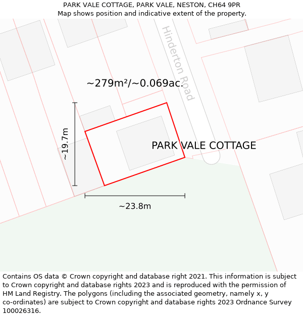 PARK VALE COTTAGE, PARK VALE, NESTON, CH64 9PR: Plot and title map