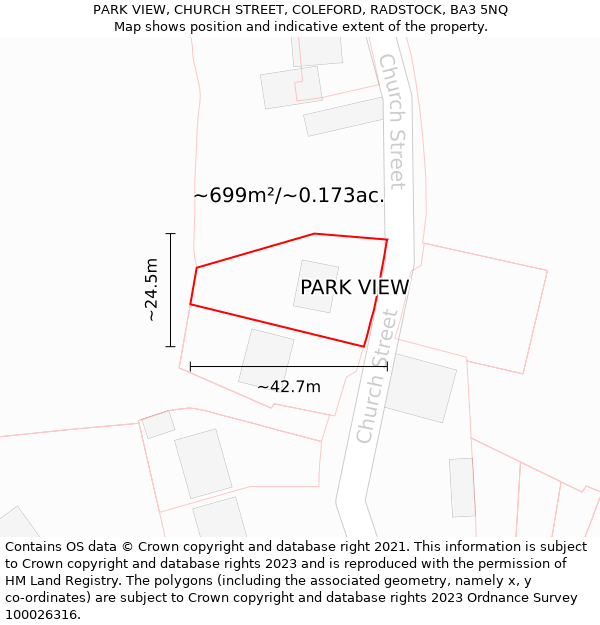 PARK VIEW, CHURCH STREET, COLEFORD, RADSTOCK, BA3 5NQ: Plot and title map