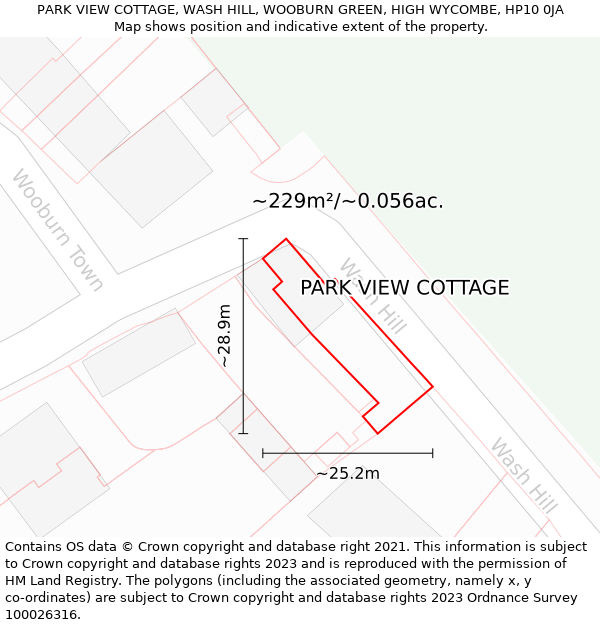 PARK VIEW COTTAGE, WASH HILL, WOOBURN GREEN, HIGH WYCOMBE, HP10 0JA: Plot and title map