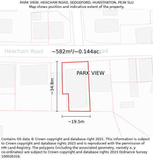 PARK VIEW, HEACHAM ROAD, SEDGEFORD, HUNSTANTON, PE36 5LU: Plot and title map