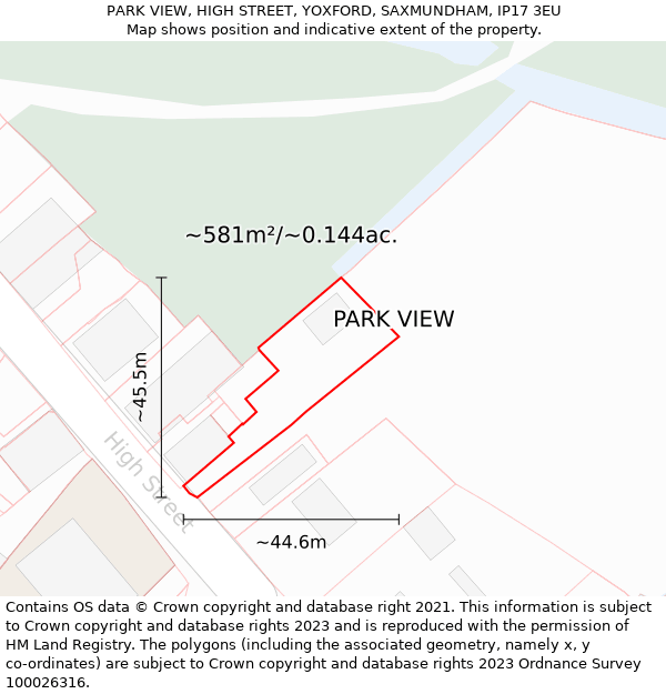 PARK VIEW, HIGH STREET, YOXFORD, SAXMUNDHAM, IP17 3EU: Plot and title map